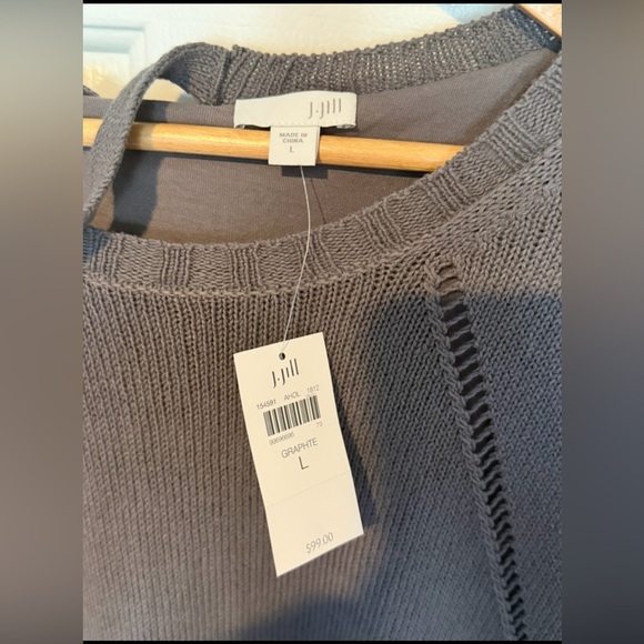 J.Jill Gray Knit Open-Back Sweater with Tie Detail Cozy Layered Long Sleeve NWT - Picture 4 of 8